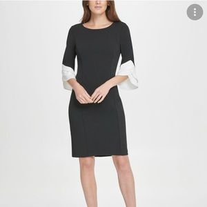 DKNY Women's Black Triple Ruffle Sleeve Sheath Dress
